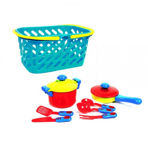 Кошик з посудом (18 шт) бірюзовий Пластик Різнобарв'я (137406)
