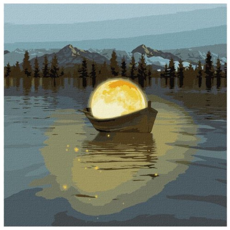 Картина за номерами "Місячний човен з фарбами металік" ★★★ Комбінований Білий (176661)
