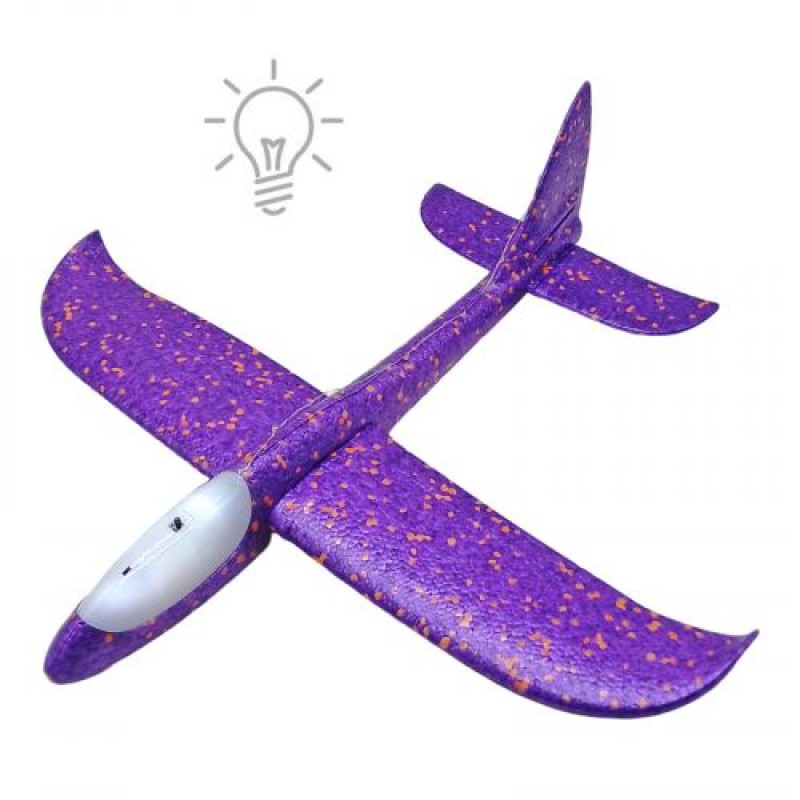 Пінопластовий планер-літачок, 48 см, зі світлом, фіолетовий Пінопласт Фіолетовий (207698)
