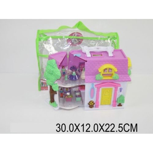 Уцiнка. Будиночок з ляльками і меблями, в сумці 30х12х22 / 30-3 / - брудна упаковка, тріснутий дах (211043)