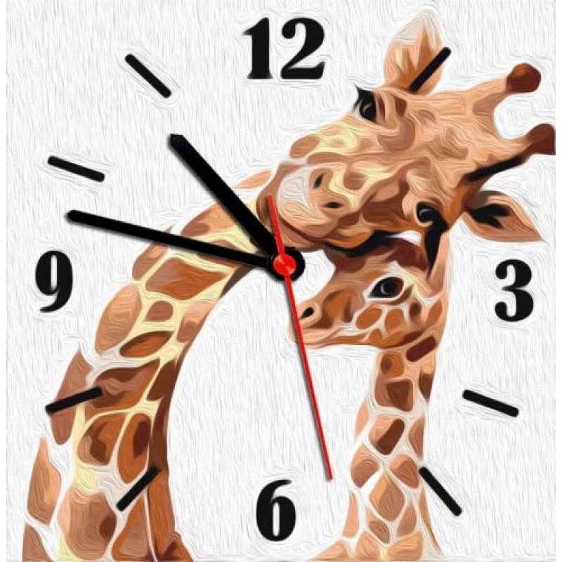Годинник-картина за номерами "Жирафчики", 30х30 см Комбінований Різнобарв'я (220394)