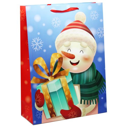 Пакет подарунковий, новорічний 406 х 165 х 553 мм Сніговик (223828)