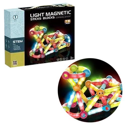 Конструктор магнітний, зі світлом, 76 елементів Пластик Різнобарв'я (228486)