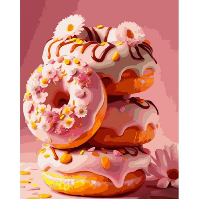 Картина по номерах "Солодкі рожеві пончики" 40x50 см Комбінований Різнобарв'я (235197)