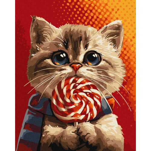 Картина за номерами "Котик із цукеркою" 40х50 см Комбінований Різнобарв'я (238369)