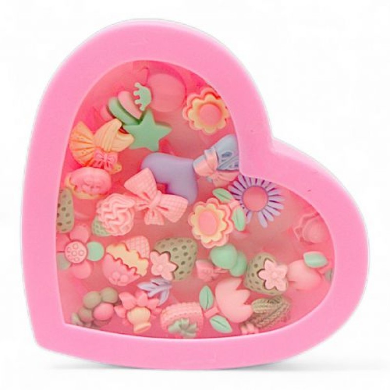 Набір дитячих каблучок "Серце" (24 шт) Пластик Рожевий (239089)