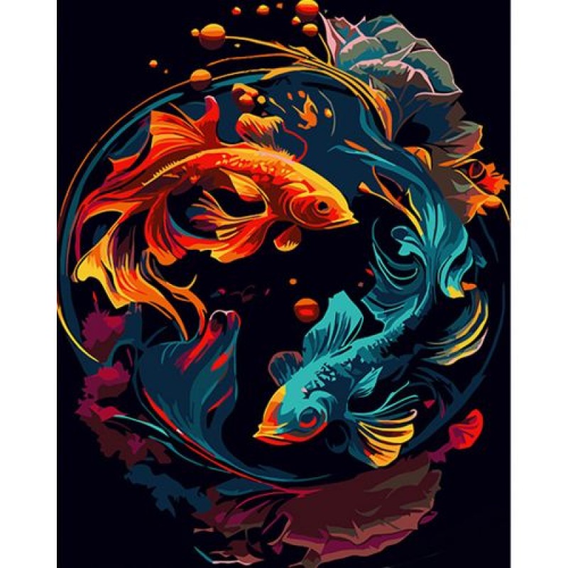 Картина за номерами на чорному фоні "Яскраві рибки" 40х50 Комбінований Різнобарв'я (239708)