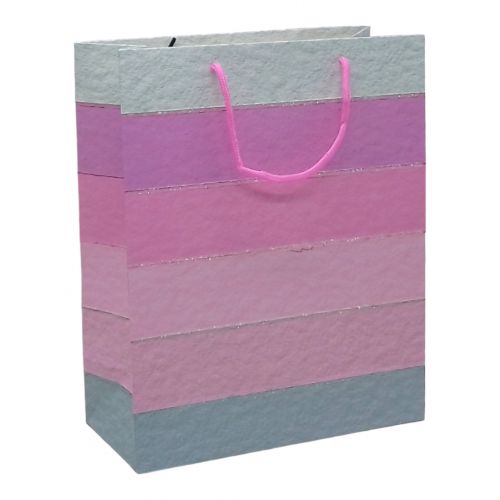 Пакет подарунковий (32х12х26 см), смугастий рожевий Картон Різнобарв'я (243166)