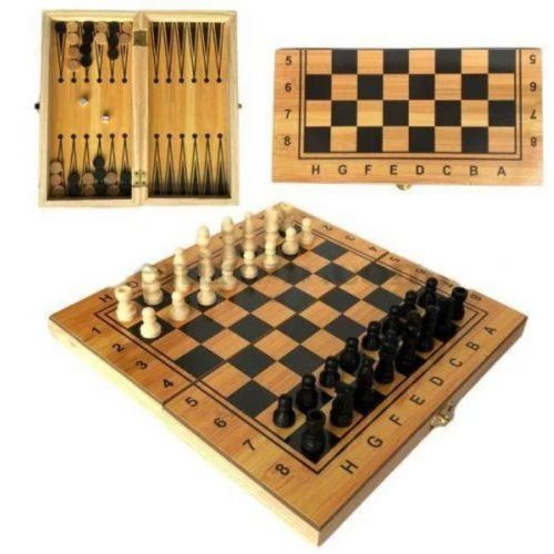 Гра 2 в 1 (шахи і нарди) на деревʼяній дошці Дерево пластик Різнобарв'я (50279)