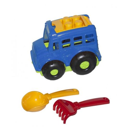 Автобус "Бусик №1" + лопатка і грабельки (синій) Пластик Синій (101924)