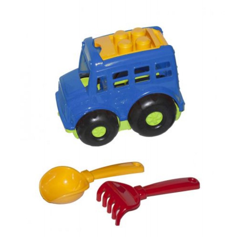 Автобус "Бусик №1" + лопатка и грабельки (синий)