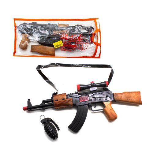 Автомат-трещетка "AK-47" з гранатою Пластик Чорно-бежевий (107975)