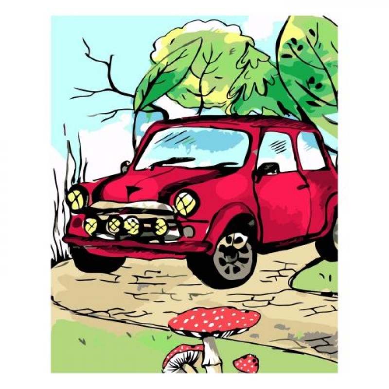 Картина по номерам "Красное нарисованное авто" ★★★★