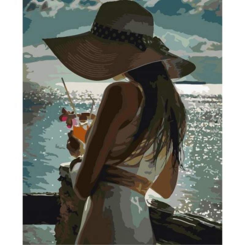 Картина по номерах "Дівчина в солом'яному капелюсі" ★★★ Комбінований Білий (180806)