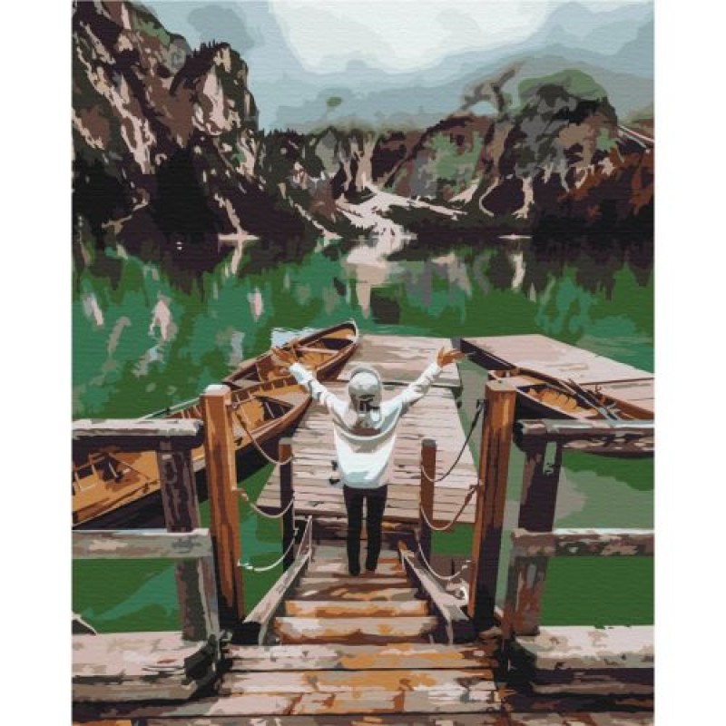 Картина за номерами "Мандрівниця на озері Брайес" ★★★ Комбінований Різнобарв'я (194835)