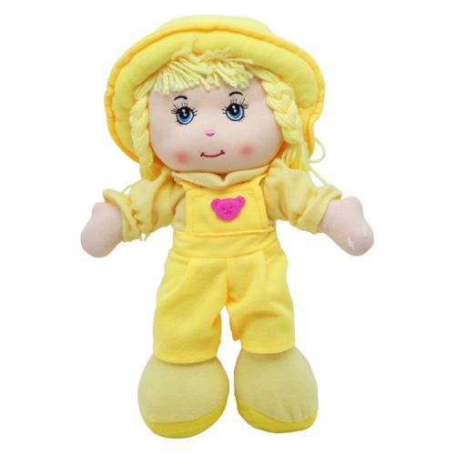Мʼяка лялька "Дівчинка у комбінезоні", жовта Текстиль Жовтий (209857)