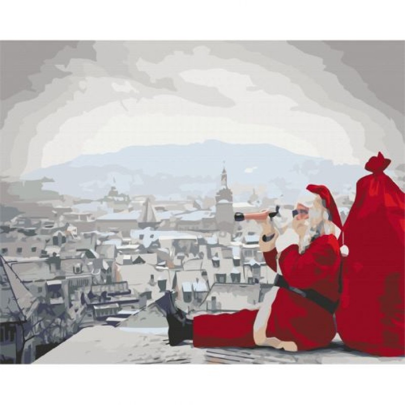 Картина за номерами "Санта не дрімає" ★★★ Комбінований Різнобарв'я (223741)
