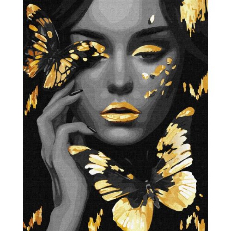 Картина по номерах з фарбами металік "Дівчина із золотими метеликами" 40х50 см Комбінований Різнобарв'я (234204)