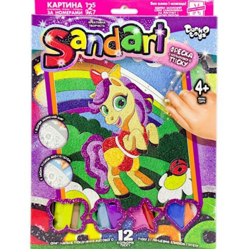 Фреска з кольорового піску "Sandart" Поні з бантом Комбінований Різнобарв'я (239496)