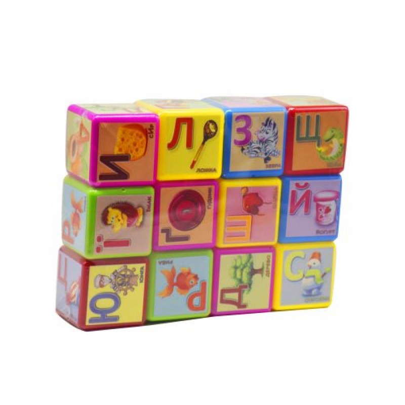 Кубики "Абетка" 12 штук, велика (укр) Пластик Різнобарв'я (111268)