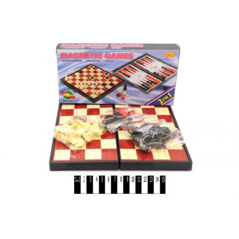 Магнітна гра 3 в 1 (шахи, шашки, нарди) Комбінований Чорно-біло-червоний (11299)