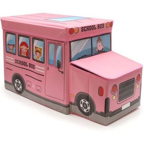 Пуф-корзина для игрушек "Школьный автобус" (розовый)