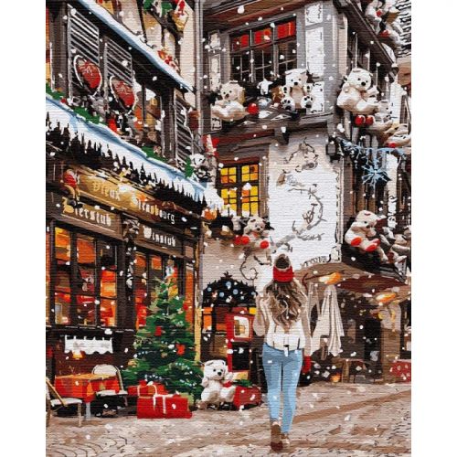 Картина за номерами "Гуляючи новорічними вуличками" ★★★★★ Комбінований Білий (153793)