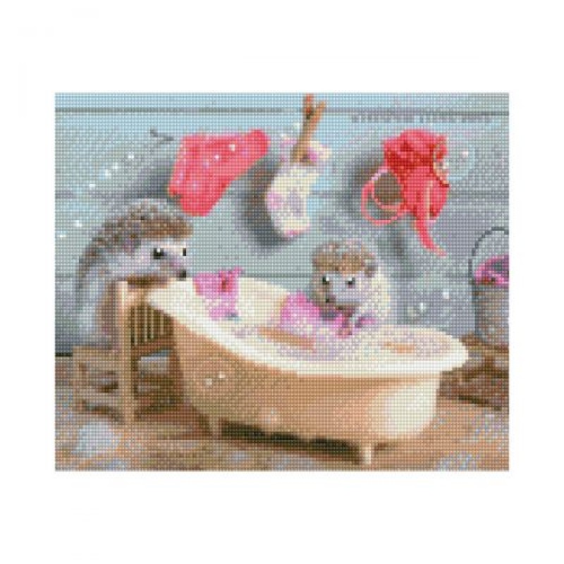 Алмазная мозаика "Ёжики в ванной"
