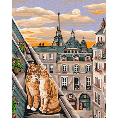 Картина за номерами "Котяча ніжність в Парижі" ★★★ Комбінований Різнобарв'я (196155)