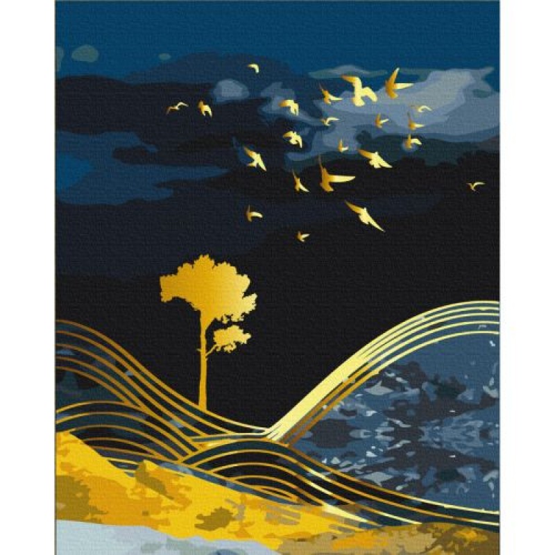 Картина за номерами "Природа ночі" з золотою фарбою ★★★ Комбінований Різнобарв'я (198745)