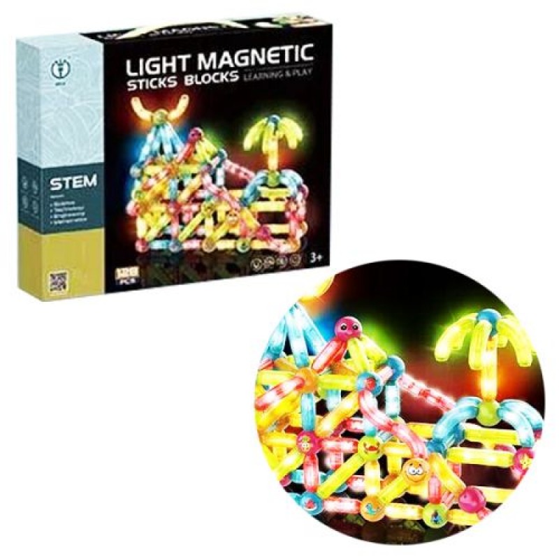 Магнітний конструктор "Light Magnetic Sticks blocks", що світиться, 128 дет Комбінований Різнобарв'я (228488)