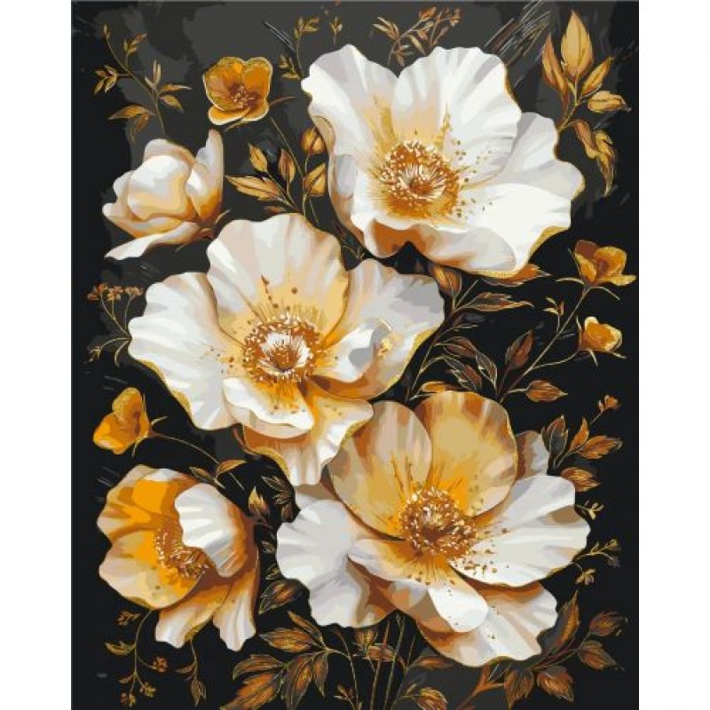 Картина по номерах з фарбами металік "Золоті квіти на чорному тлі" 40x50 см Комбінований Різнобарв'я (238288)