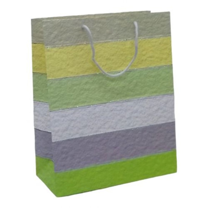 Пакет подарунковий (32х12х26 см), смугастий зелений Картон Різнобарв'я (243168)