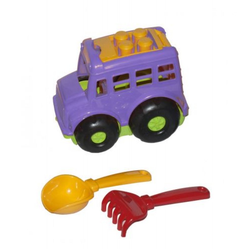 Автобус "Бусик №1" + лопатка и грабельки (фиолетовый)