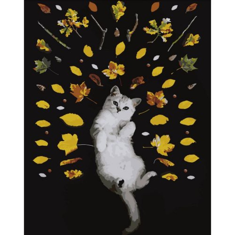 Картина за номерами "Осінній котик" ★★★★ Комбінований Різнобарв'я (215505)