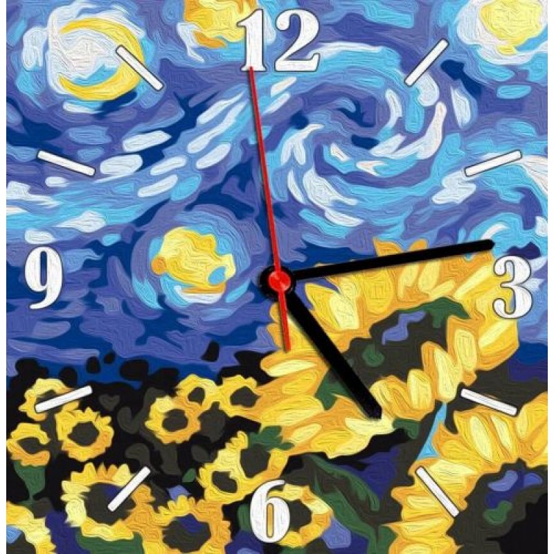 Годинник-картина за номерами "Зоряна ніч", 30х30 см Комбінований Різнобарв'я (220408)