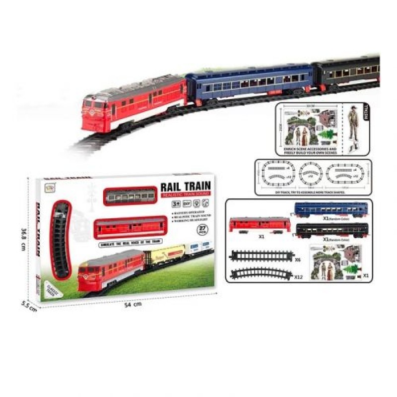 Залізниця 5018 B 27 елементів, звук, підсвічування, локомотив, 2 вагони, в коробці (червоний) (242127)