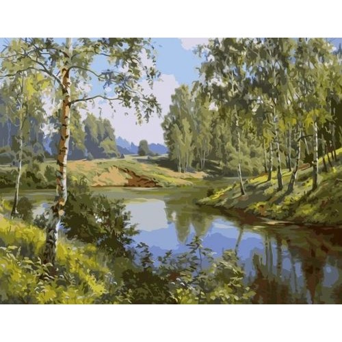 Картина по номерам "Река в весеннем лесу" ★★★★ VA-1528