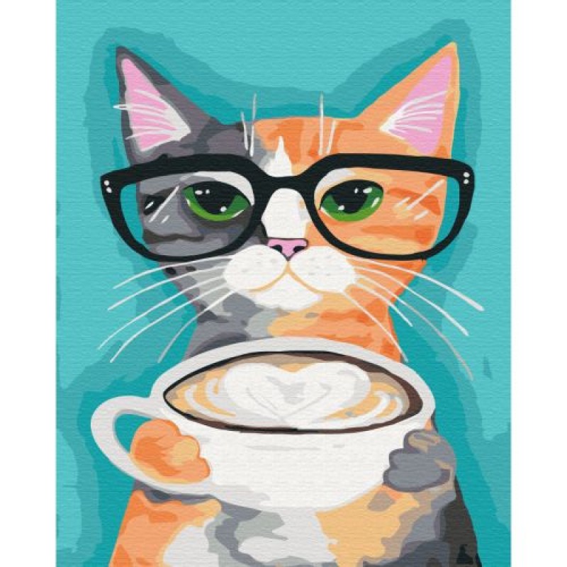 Картина за номерами "Кіт і кава" ★★ Комбінований Різнобарв'я (200064)