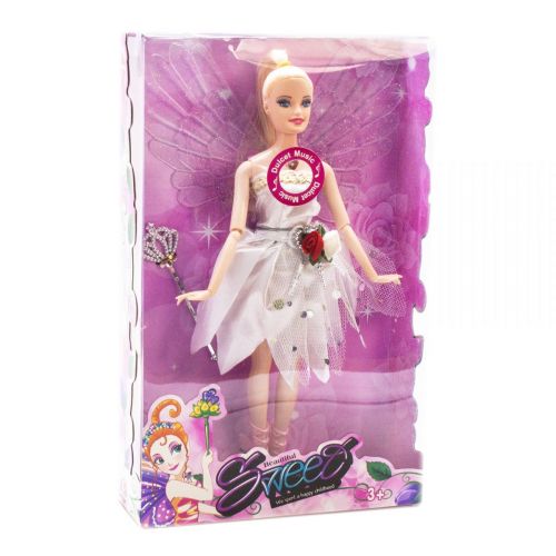 Уцінка. Музична лялька з крилами "Фея" (в білій сукні) - сіли батарейки , рвана коробка (213465)