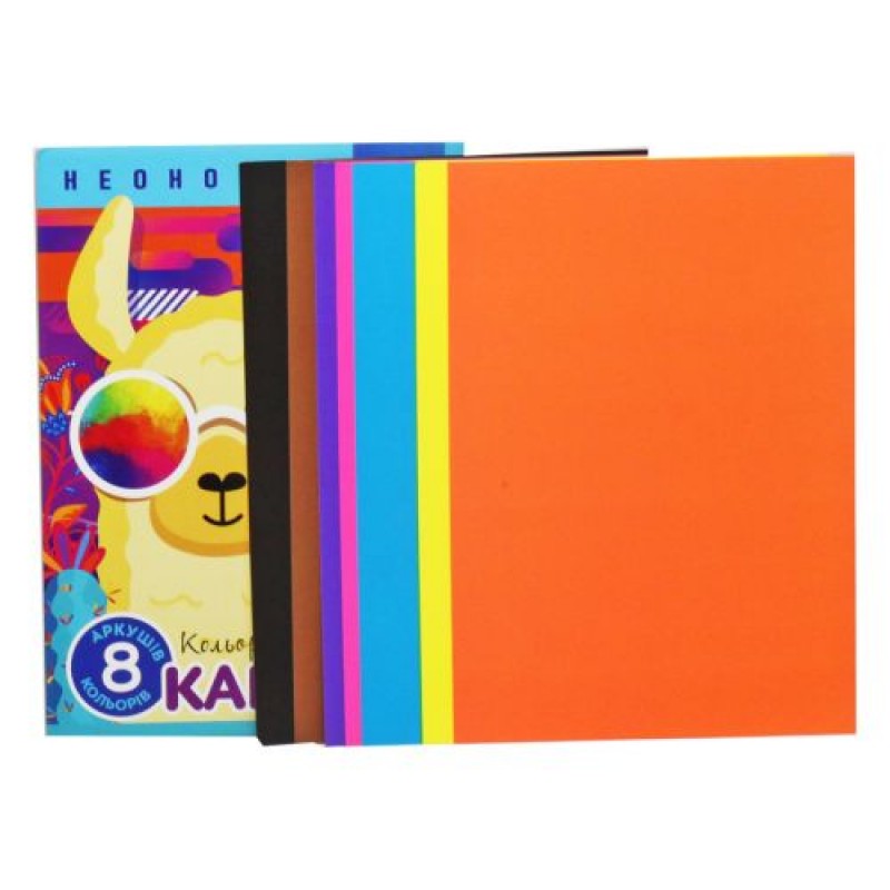 Набір кольорового картону "Неоновий" (8 аркушів) Картон Різнобарв'я (214555)