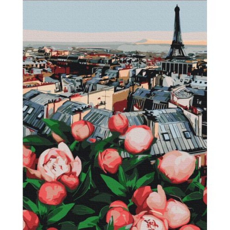 Картина за номерами "Піони з видом на Париж" ★★★★ Комбінований Різнобарв'я (223754)