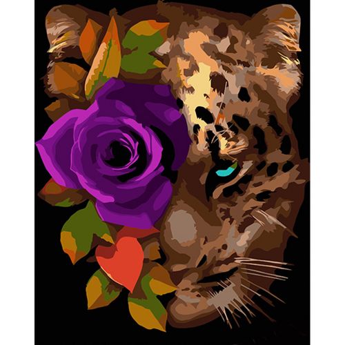 Набір для розпису по номерах на чорному фоні "Леопард з трояндою" 40х50 см (239692)