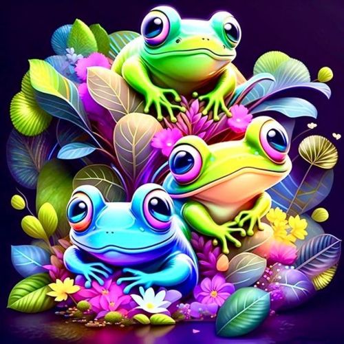 Картина за номерами на чорному фоні "Різнобарвні жабенята" 40х40 см (243128)