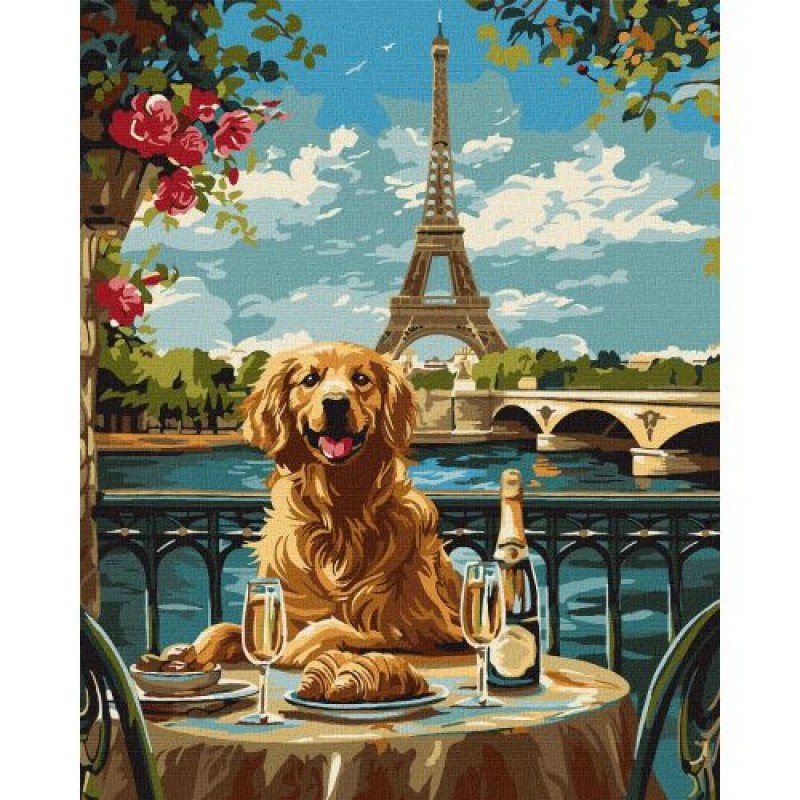 Картина по номерах "Ретривер у Парижі" 40х50 см Комбінований Різнобарв'я (243236)