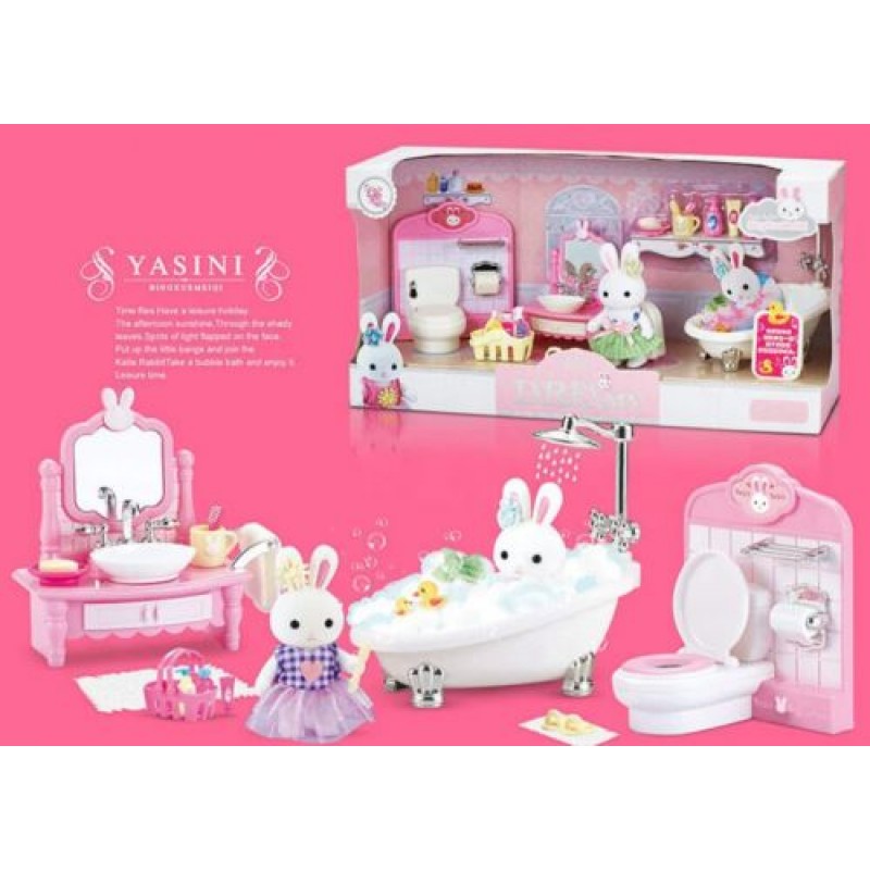 Набір меблів із фігуркою "Ванна кімната зайчика" Пластик Рожевий білий (210457)