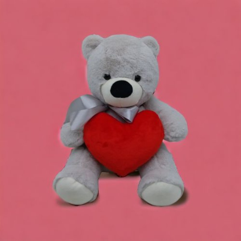 Мʼяка іграшка "Ведмедик з серцем", сірий, 30 см Комбінований Сірий (235031)