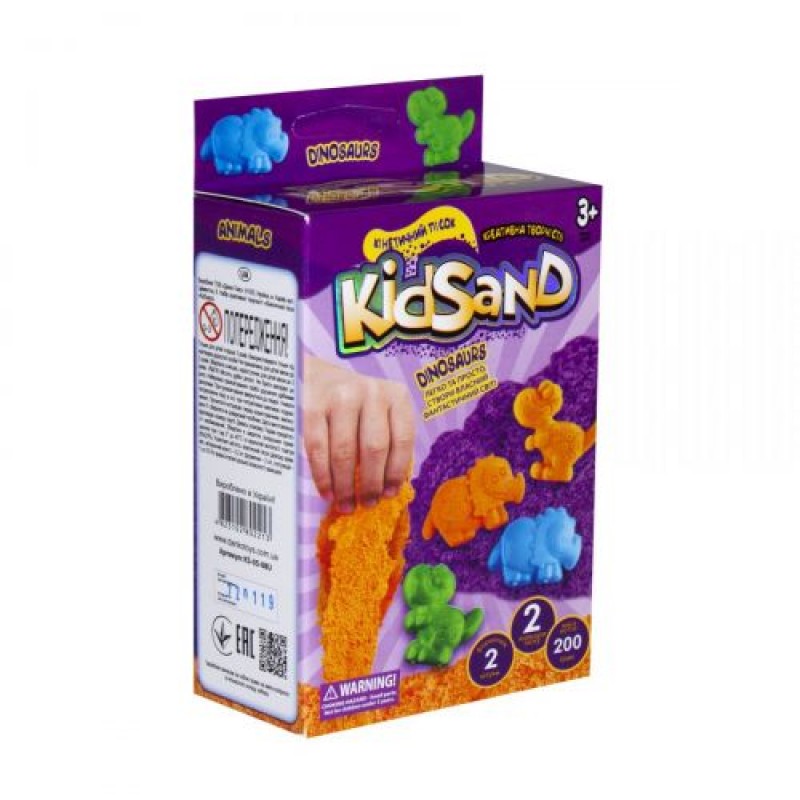 Кинетический песок "KidSand: Динозавры" с формочками, KS-05-08U, 200 г (укр)