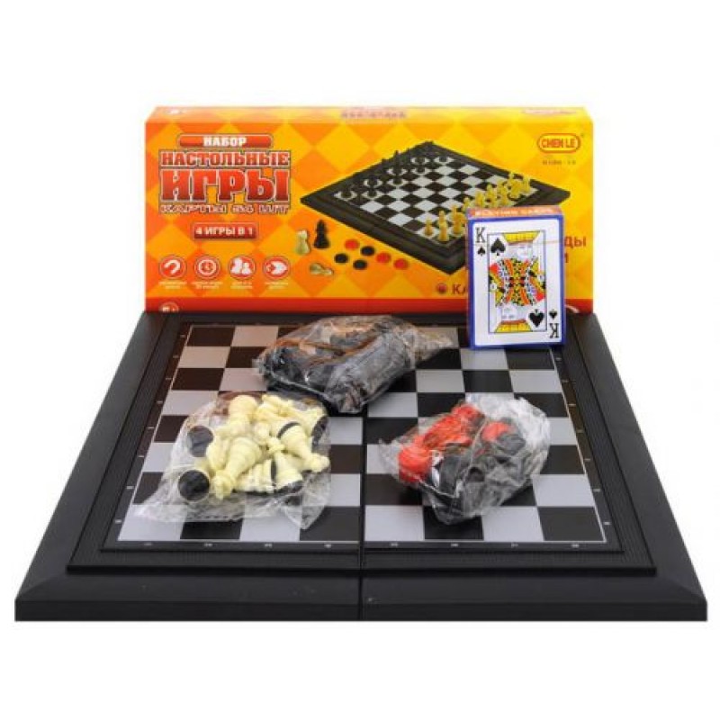 Магнитная игра 4 в 1 (шахматы, шашки, нарды, карты) 8188-13