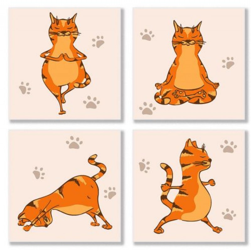 Картина за номерами "полиптих: Yoga-cat" ★★ Комбінований Білий (111166)